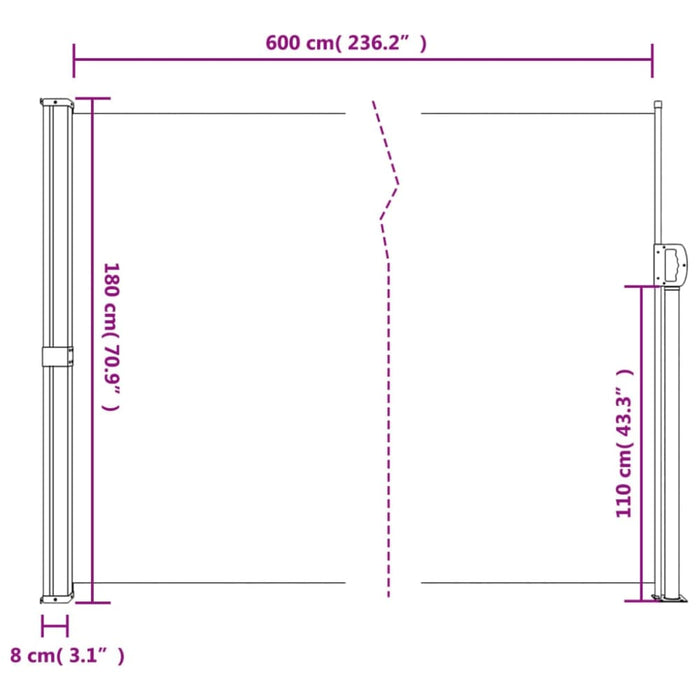 Retractable Side Awning Black 180x600 Cm Abbapta