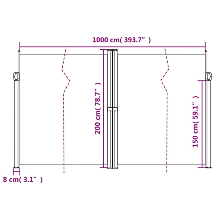 Retractable Side Awning Black 200x1000 Cm Abbaipk