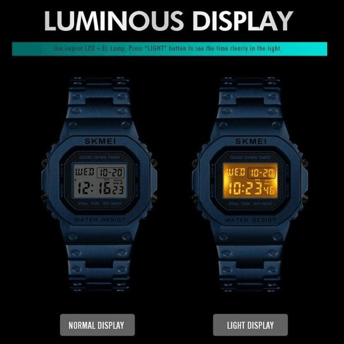 Retro Led Digital Stainless Steel Quartz Wristwatch