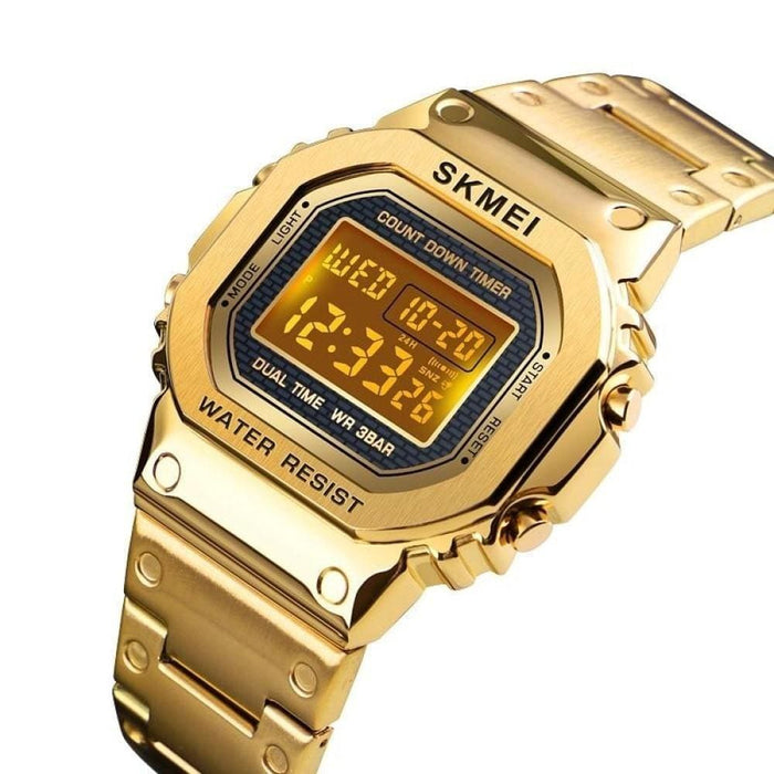 Retro Led Digital Stainless Steel Quartz Wristwatch