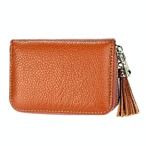 Rfid Blocking Leather Card Holder With Tassel And 15 Slots