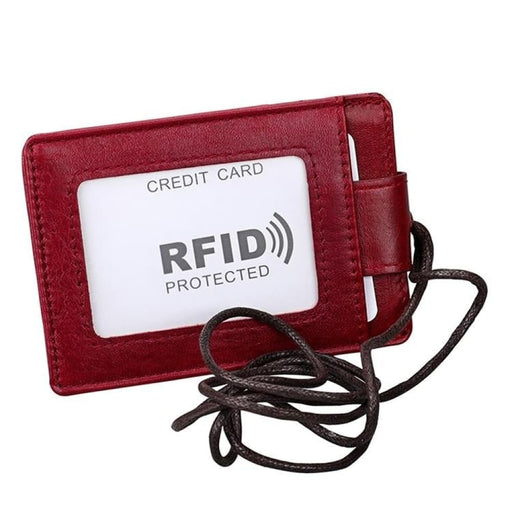 Rfid Leather Card Holder With Lanyard