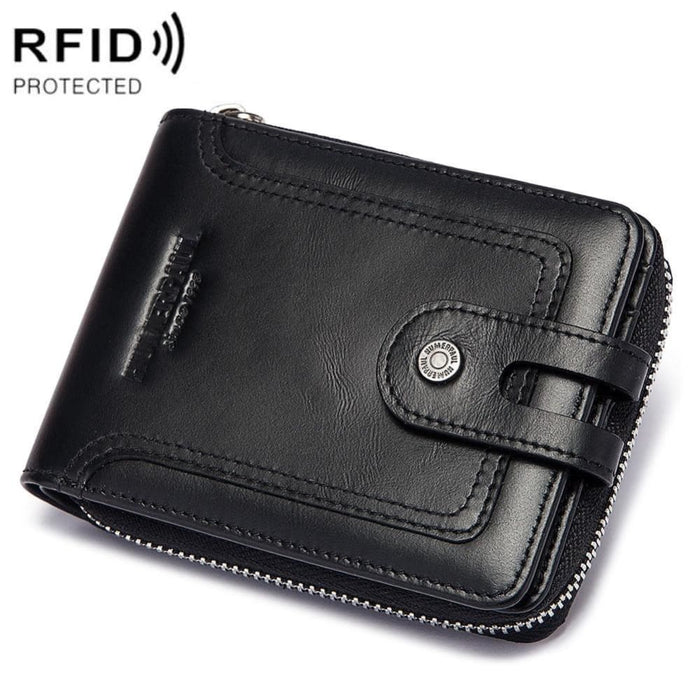 Rfid Protected Mens Leather Wallet With Coin Pocket