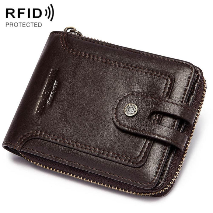 Rfid Protected Mens Leather Wallet With Coin Pocket