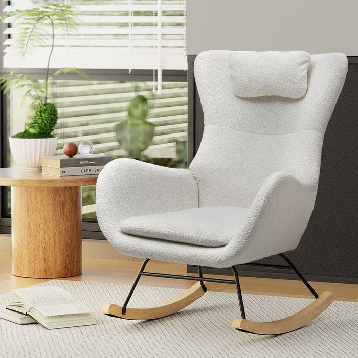 Rocking Armchair Feeding Chair Boucle Fabric Armchairs