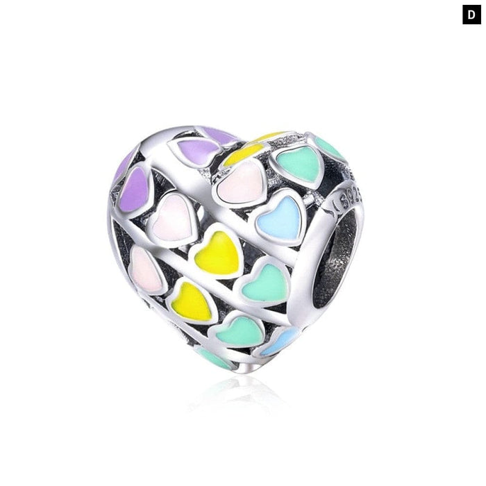 Romantic 925 Sterling Silver Rainbow Heart Colour Enamel