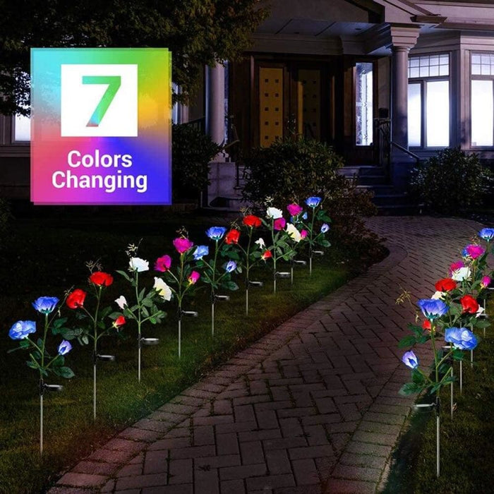 Rose Flower Led Solar Lamp For Garden Decoration