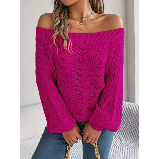 Rose Red Knitted Sweater with Hollow out Design