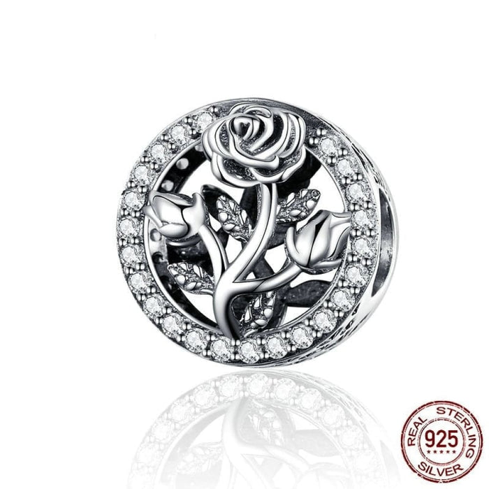 Round Metal Charms 925 Stering Silver Rose Flower Beads