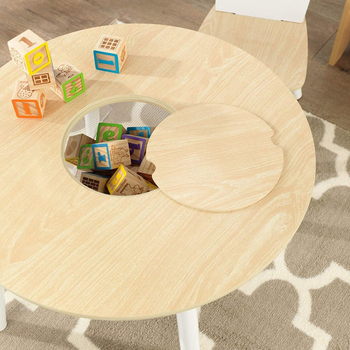 Round Table And 2 Chair Set For Children (white Natural)