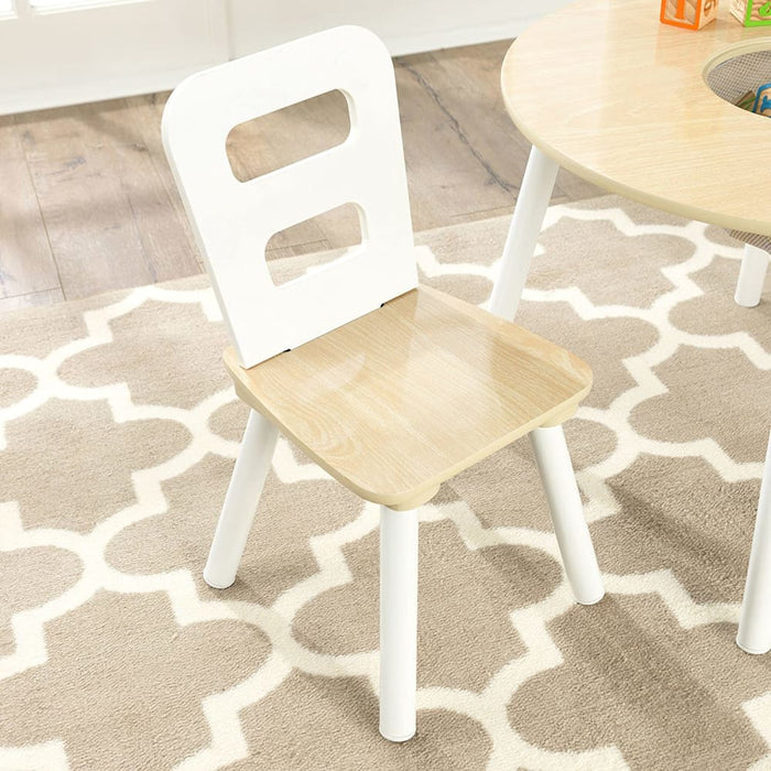 Round Table And 2 Chair Set For Children (white Natural)