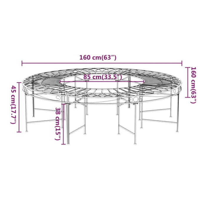 Round Tree Bench ø160 Cm Black Steel Tonnxo