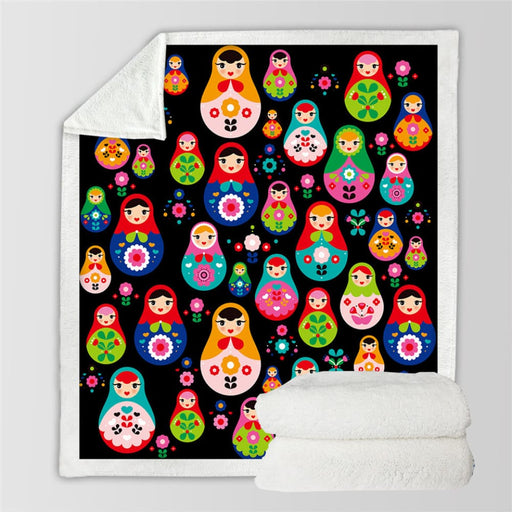 Russian Doll Linen Blanket Cartoon Kids Bedding Colourful