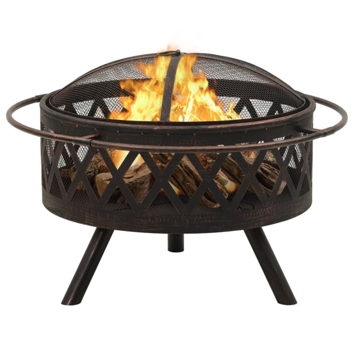 Rustic Fire Pit With Poker 76 Cm Xxl Steel Toonnp