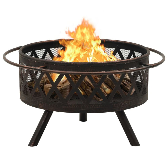 Rustic Fire Pit With Poker 76 Cm Xxl Steel Toonnp