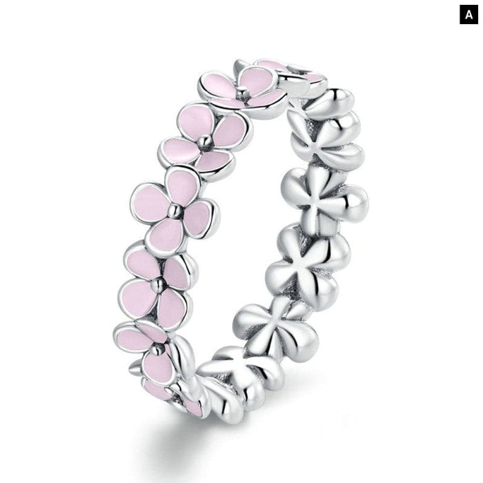 S925 Sterling Silver Pink Wreath Finger Ring For Women