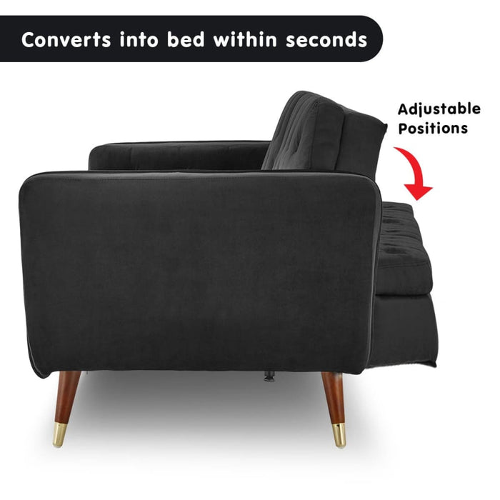 Sarantino Faux Velvet Tufted Sofa Bed Couch Futon - Black