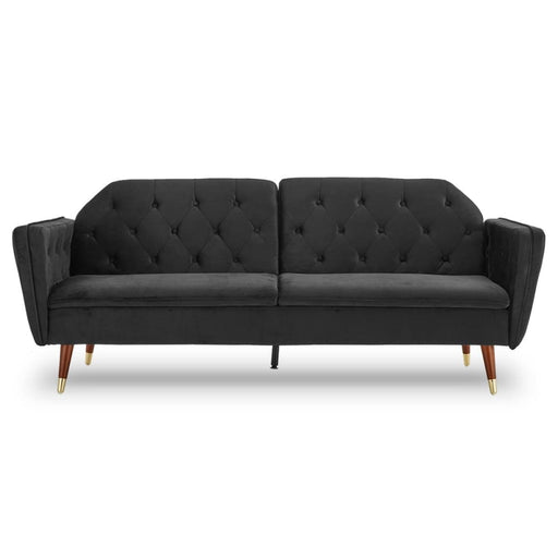 Sarantino Faux Velvet Tufted Sofa Bed Couch Futon - Black