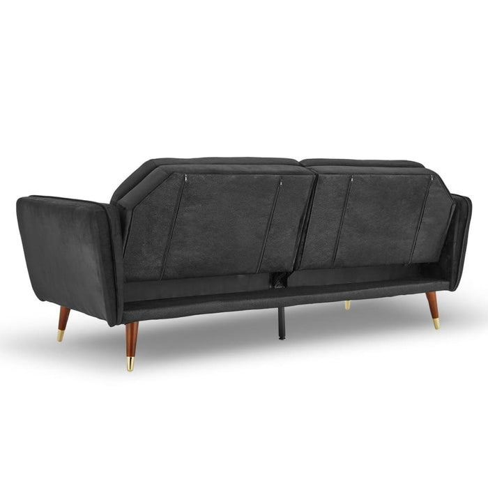 Sarantino Faux Velvet Tufted Sofa Bed Couch Futon - Black