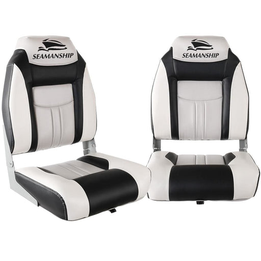 Seamanship Set Of 2 Folding Swivel Boat Seats - Grey & Black