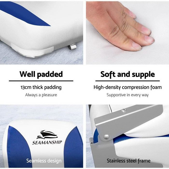 Seamanship Set Of 2 Folding Swivel Boat Seats - White & Blue