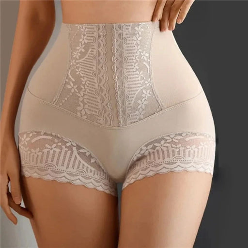 Seamless High Waist Tummy Control Shorts with Lace Trim
