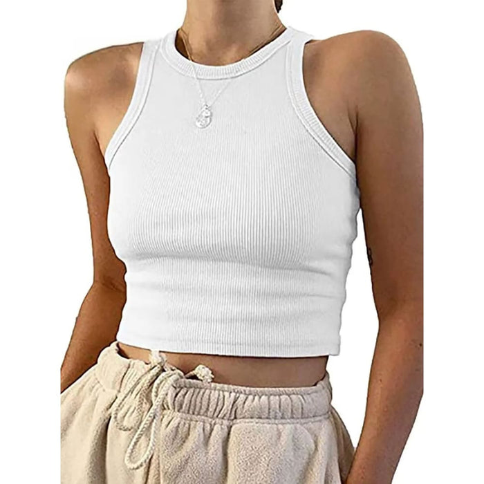 Seamless Rib Knit Crop Top For Women Athletic Tank Yoga Gym