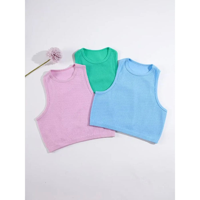 Seamless Rib Knit Crop Top For Women Athletic Tank Yoga Gym