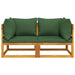 Sectional Corner Sofas 2 Pcs With Green Cushions Solid Wood