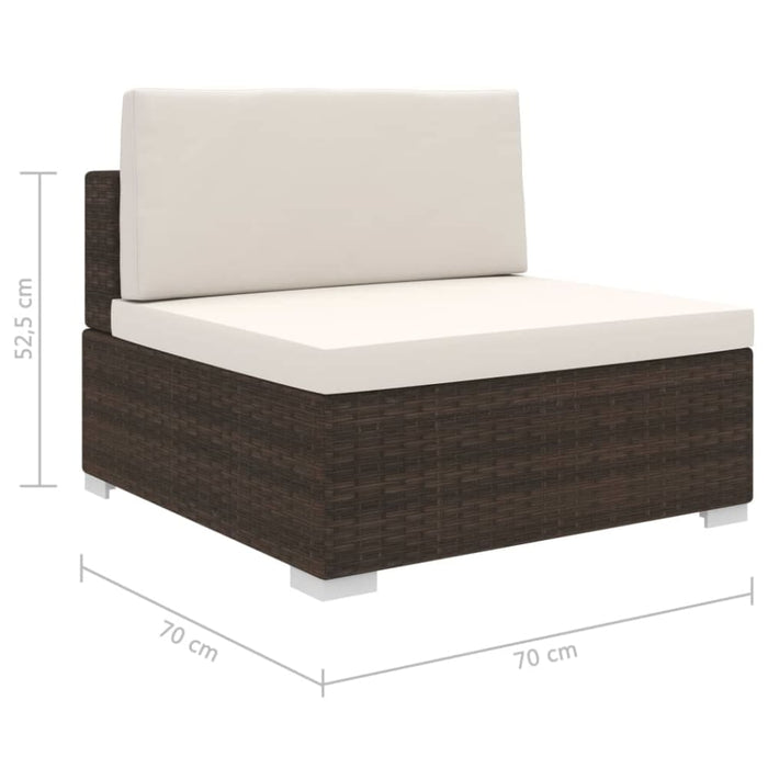 Sectional Middle Seat 1 Pc With Cushions Poly Rattan Brown