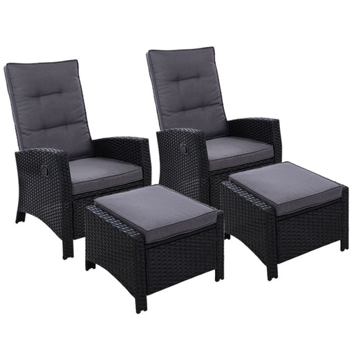 Set Of 2 Sun Lounge Recliner Chair Wicker Lounger Sofa Day