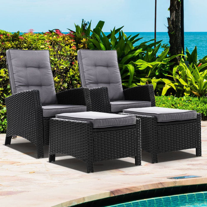 Set Of 2 Sun Lounge Recliner Chair Wicker Lounger Sofa Day