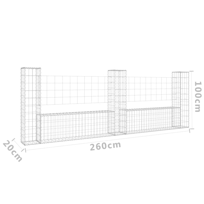 U-shape Gabion Basket With 3 Posts Iron 260x20x100 Cm Opoxil