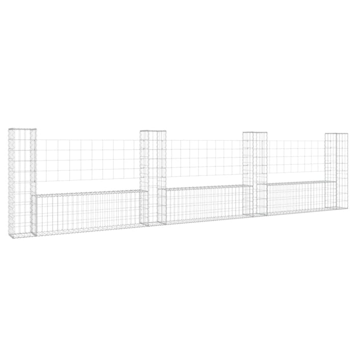 U-shape Gabion Basket With 4 Posts Iron 380x20x100 Cm Opoxii