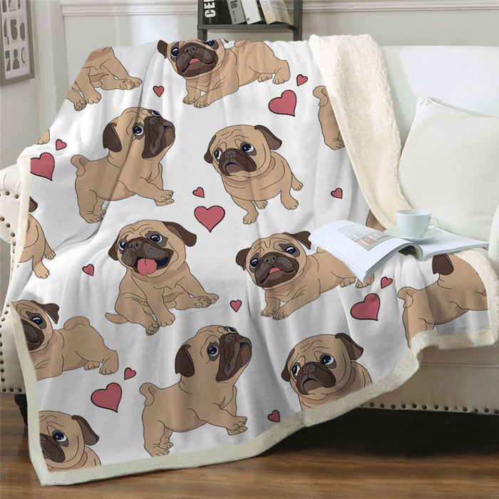 Pug Sherpa Blanket On Bed Animal Cartoon Dog Plush Throw