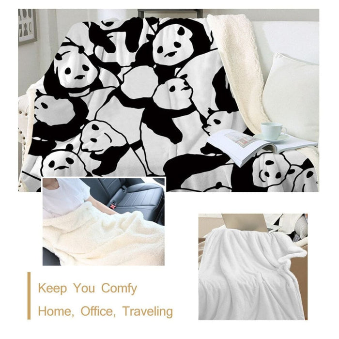 Sherpa Blanket Throw Blankets Black And White Cute Pandas