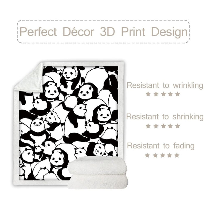 Sherpa Blanket Throw Blankets Black And White Cute Pandas