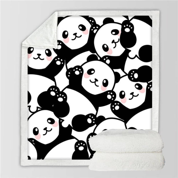 Sherpa Blanket Throw Blankets Black And White Cute Pandas