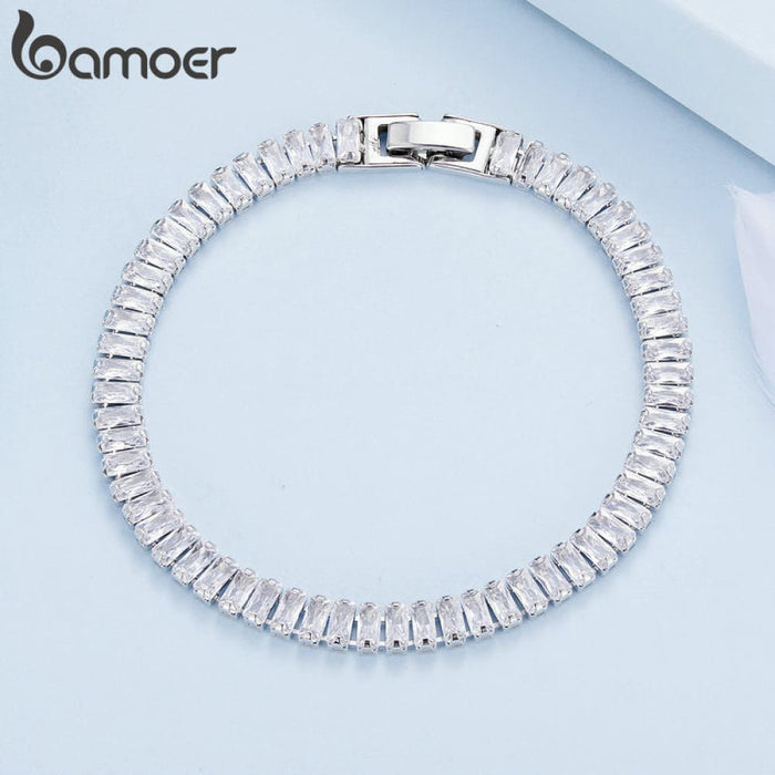 Shining Square Zircon Platinum Plated Bracelet For Women