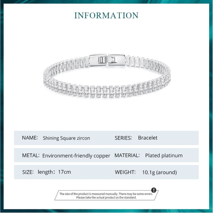 Shining Square Zircon Platinum Plated Bracelet For Women