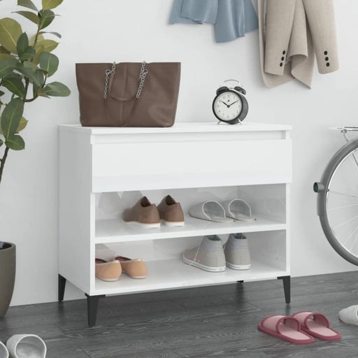 Shoe Cabinet Glossy Look White 70x36x60 Cm Engineered Wood