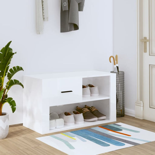 Shoe Cabinet Glossy Look White 80x35x45 Cm Engineered Wood