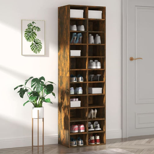 Shoe Cabinet Smoked Oak 54x34x183 Cm Engineered Wood Noptbb