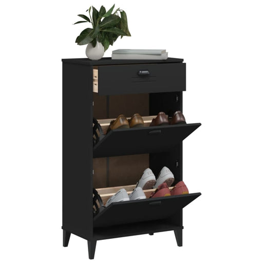 Shoe Cabinet Viken Black Solid Wood Pine Tiakxi