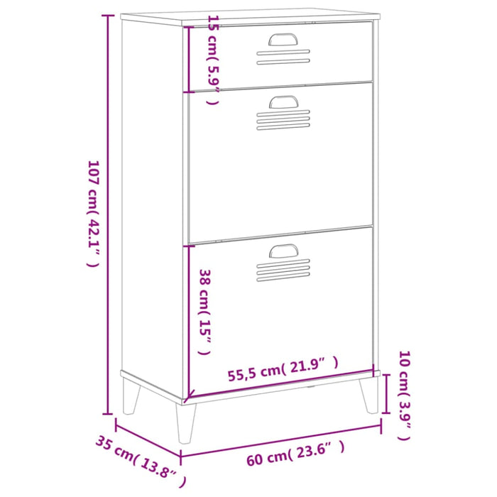 Shoe Cabinet Viken White Solid Wood Pine Tiakxl