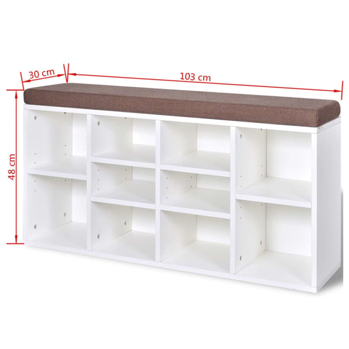 Shoe Storage Bench 10 Compartments White Xaxppa