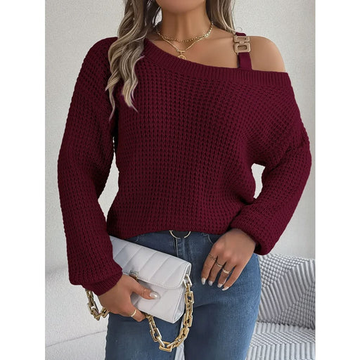 Off Shoulder Metal Buckle Sweater for Women