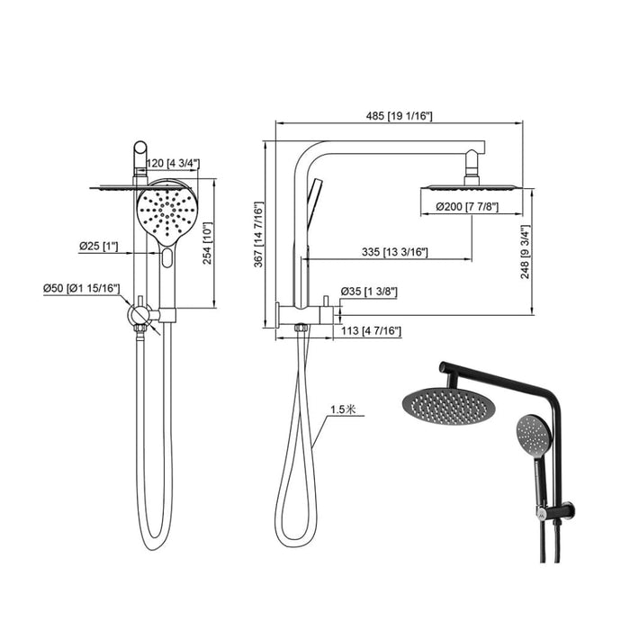 Goslash Picks Shower Head High Pressure Set Rain Round Black