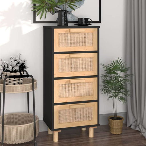 Sideboard Black 40x30x90 Cm Solid Wood Pine And Natural