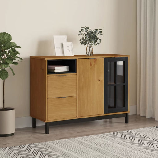 Sideboard With Glass Door Flam 110x40x80 Cm Solid Wood Pine